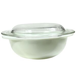 VTG USA Pyrex Casserole Covered Dish 022 Opal White Milk Glass With Clear Lid